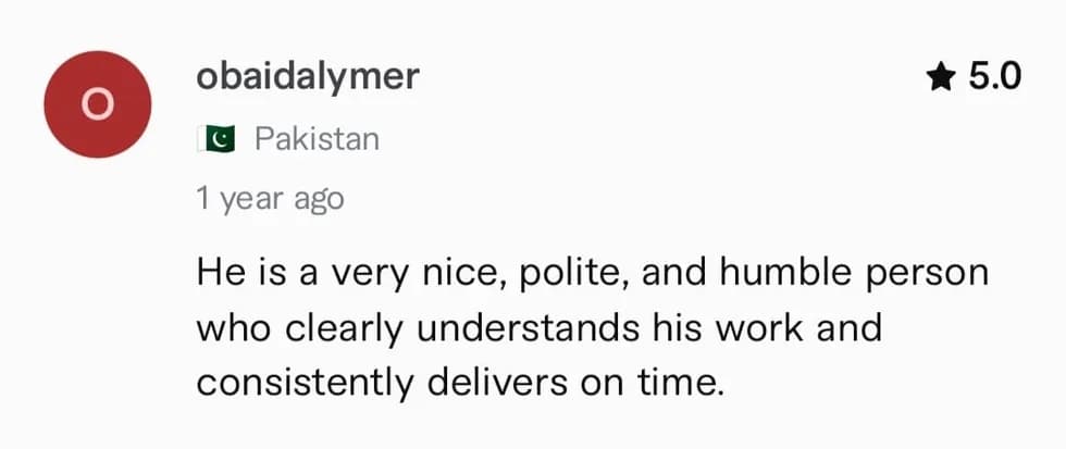 Client feedback screenshot for KhanCopyX business writing and proofreading support